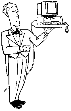 A Butler Holding a computer