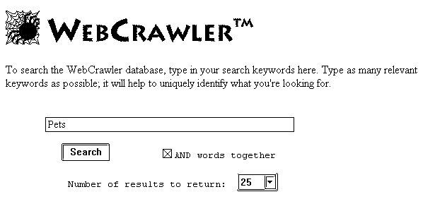 WebCrawler search page