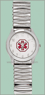 Gent Medical Medical Alert Expansion Band Watch. Copyright Think Tank & Milne Jewelry