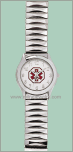 Lady Medical Medical Alert Expansion Band Watch. Copyright Think Tank & Milne Jewelry