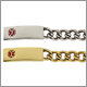 Doc Tock Emergency Medical Information Jewelry ID Identification Bracelet. Stainless steel; gold plate; medical symbol; engravable; medical history; crub chain. Copyright milnejewelry.com