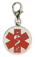 Doc Tock Kids Stainless Steel Medical Symbol Charm. Display the medical symbol prominently on your child's clothing, shoes or charm bracelets and necklaces. Copyright milnejewelry.com