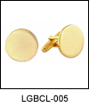 LGBCL005 Satiny Finish Gold Round Cuff Link Set. Polished edge, 23 karat gold electroplate, engravable. Copyright Milne Jewelry.