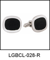 LGBCL028R Savoir-Faire Oval Rhodium Cuff Link Set. Satiny brush finish, black epoxy, rhodium electroplate. Copyright Milne Jewelry.