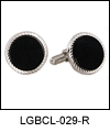 LGBCL029R Retro Art Deco Onyx Cuff Link Set. Genuine onyx, twist edging, rhodium electroplate. Copyright Milne Jewelry.