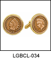 LGBCL034 Collector Indian Head Penny Cuff Link Set. Genuine Indian Head Penny, 23 karat gold electroplate. Copyright Milne Jewelry.