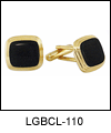 LGBCL110 Savoir-Faire Square Gold Cuff Link Set. Polished finish, black epoxy, rhodium electroplate. Copyright Milne Jewelry.