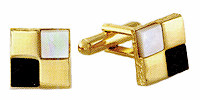 LGBCL152 Retro Art Deco Onyx & Pearl Cuff Link Set. Genuine mother-of-pearl and onyx, 23 karat gold electroplate. Copyright Milne Jewelry.