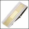 LGBMC152R Linear Two-Tone Hinged Money Clip. Tooled lines,  Rhodium & 23k gold electroplate, engravable. Copyright Milne Jewelry.