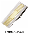 LGBMC152R Linear Two-Tone Hinged Money Clip. Tooled lines,  Rhodium & 23k gold electroplate, engravable. Copyright Milne Jewelry.