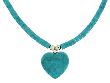 SM-CH373GT Graduated Turquoise Heshi with Heart Pendant. Copyright Milne Jewelry