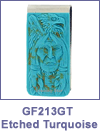 SM-GF213GT Chief and Eagle Etched Turquoise Money Clip. Copyright Milne Jewelry