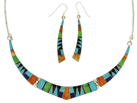 SM-SET134-MC21 Traditional Design Channel Inlay Necklace and Earring Set. Copyright Milne Jewelry