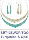 SM-SET136-WOPTQO Reversible Turquoise and Opal Inlay Necklace and Earring Set. Copyright Milne Jewelry