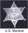 U.S. Marshall Old West Law Enforcement Badges. These replica badges are cast from a tin and zinc alloy, using molds made from the original, authentic badge, and has a pin soldered on the back. Special care and attention has been given to retaining every minute detail of the original badge. Copyright Milne Jewelry Company.