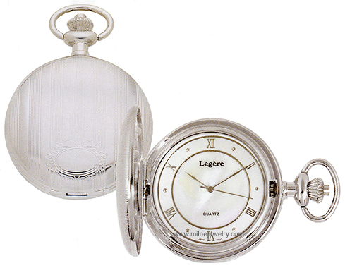 LGBPW-828-R Pearly Mother-of-Pearl Dial Engravable Pocket Watch. Copyright Milne Jewelry.