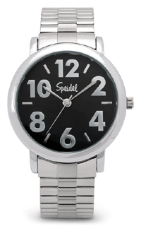 SP-603398102 Men's Large Numeral Expansion Band Black Dial Watch. Copyright Speidel & Milne Jewelry.