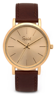 SP-603399300 Speidel Men's Metallic Gold-tone Dial Leather Strap Watch. Copyright Speidel & Milne Jewelry.