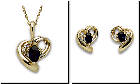 Pear Shape Sapphire and Diamond Earrings and Pendant Set in 14 Karat Gold.