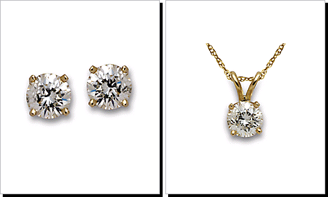 Diamond Stud Earrings Solitare Diamond Pendant in 14K Gold.